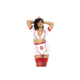 Costume infirmière 3 pièces grande taille, top avec zip fonctionnel, jupe et serre tête 